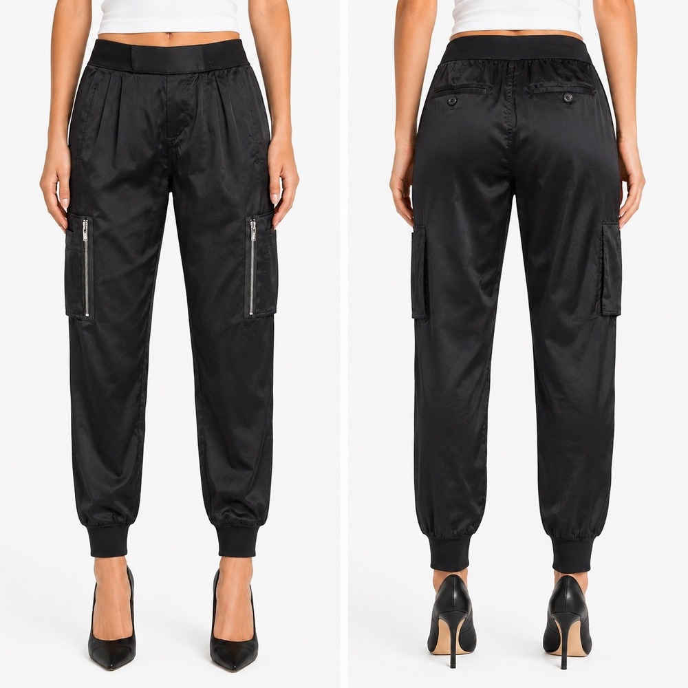 ATM Anthony Thomas Melillo Black 100% Silk Cargo Jogger Pants Size M